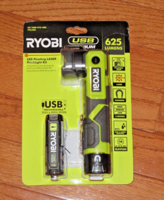 Ryobi FVL54K USB Rechargeable Li-Ion Pivoting Head 625 Lumens LED Flashlight Kit