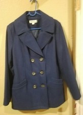 Nwt Women's Merona Wool Double Breasted Peacoat Jacket - Blue - Size L!!