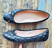 Kate Spade NY Black Quilted Leather Paris Ballet Flats Loafer Bow-Charm US8.5B