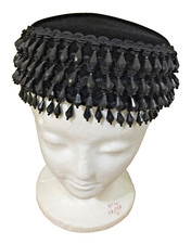 Women's Pillbox Hat with beads black ERIC JAVITS, 100 Wool Church hat