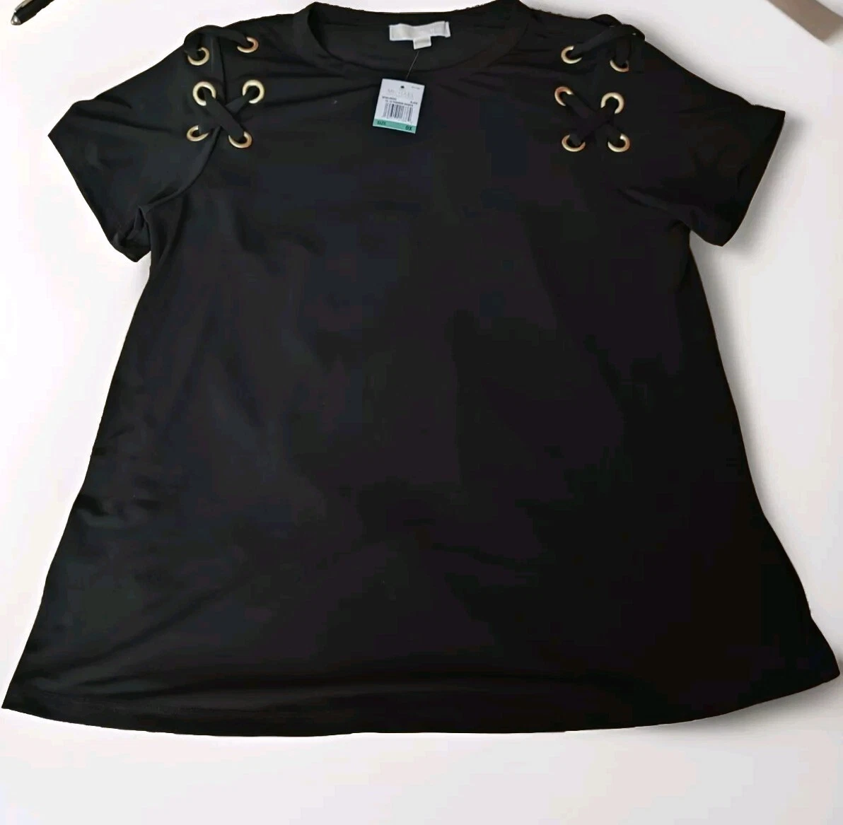 Camicetta maglietta Michael Kors donna nera basic spalle stringate TG OX