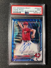 2021 Bowman Draft Chrome Auto Chase Petty Blue Wave /150 Cincinnati Reds