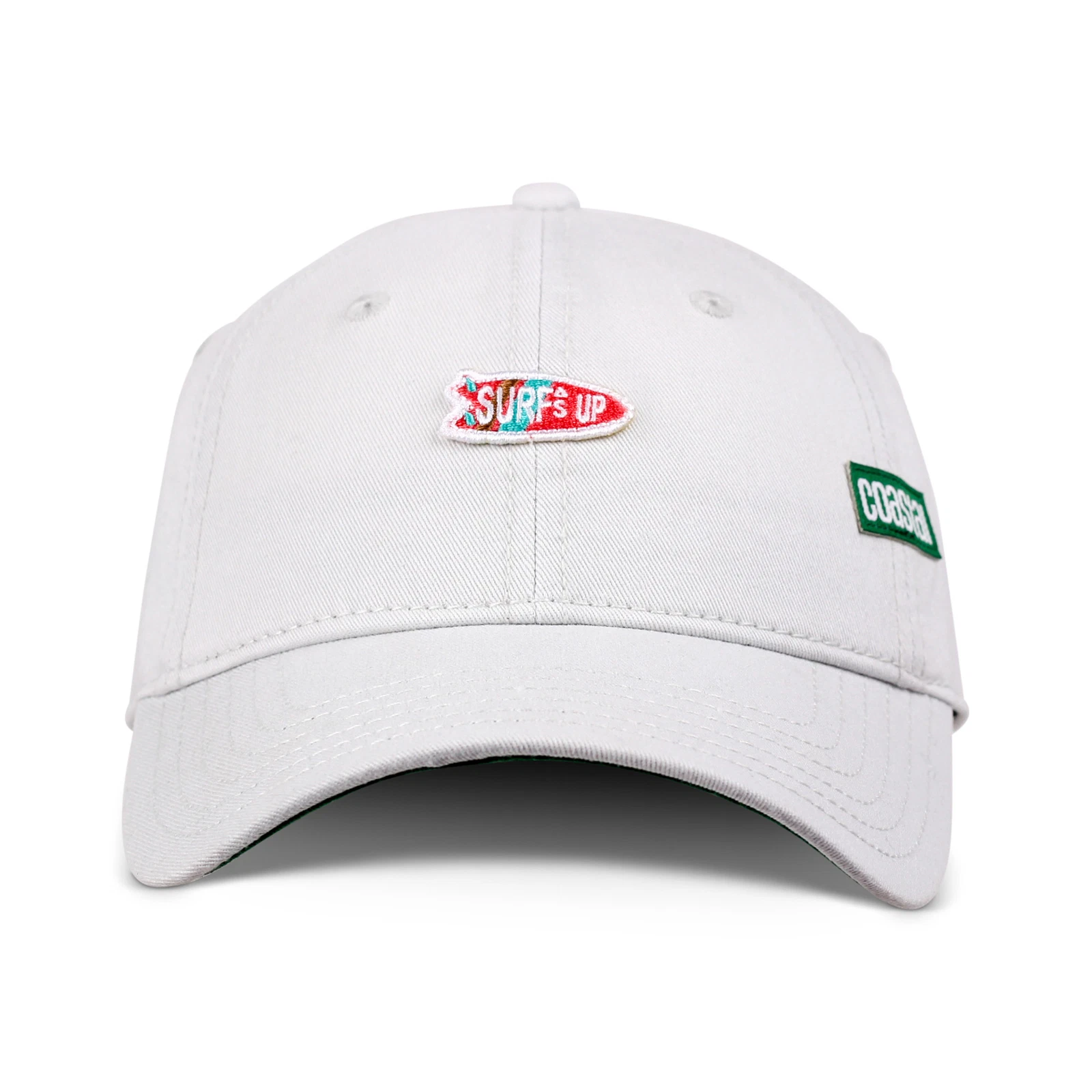 Coastal Surfs Up 6 Panel Curved Visor Cap Light Grey Strapback Low Profile Dad
