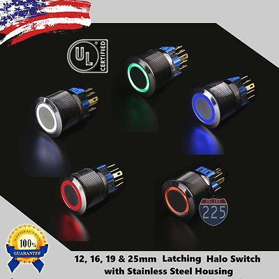 LED Latching ON/OFF Stainless Steel Push Button Panel Mount Switch LOT ...