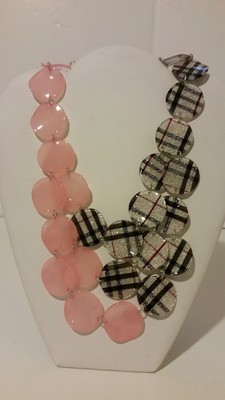 Gorgeous designer pink and plaid resin unique statement necklace
