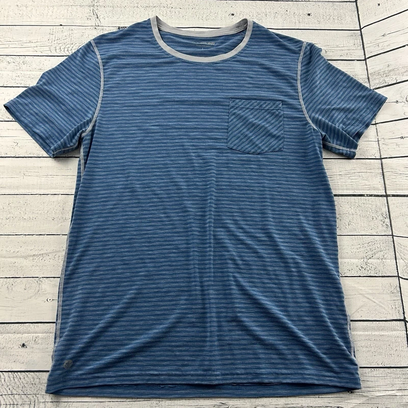 manduka yoga striped short sleeve pocket shirt