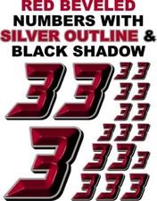 3-D RACING NUMBERS (3's) RED BEVELED Decal Sticker Sheet 1/8-1/10-1/12 RC NASCAR