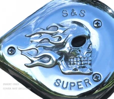 S&S Teardrop Air Cleaner Cover Flaming Skull insert  polished ISK-2