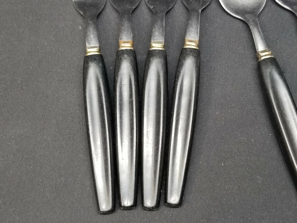 Lote de 12 cubiertos de acero inoxidable de China de por vida diseño de mango negro Foto 3 de 4