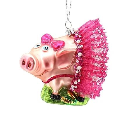 Glas rosa Schweineornament. - Bild 1 von 1