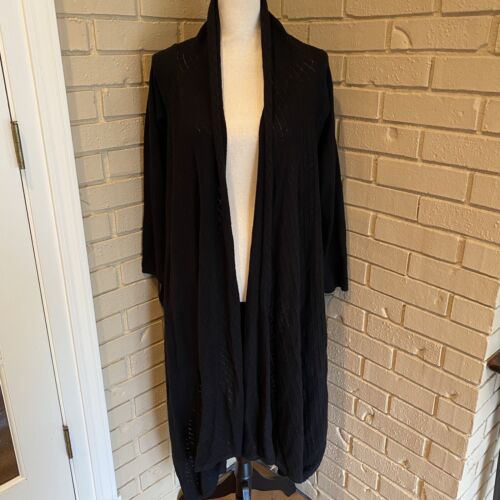OSCAR DE LA RENTA Black Wool Cashmere Blend Long Open Cardigan Sweater Small S - Afbeelding 1 van 8