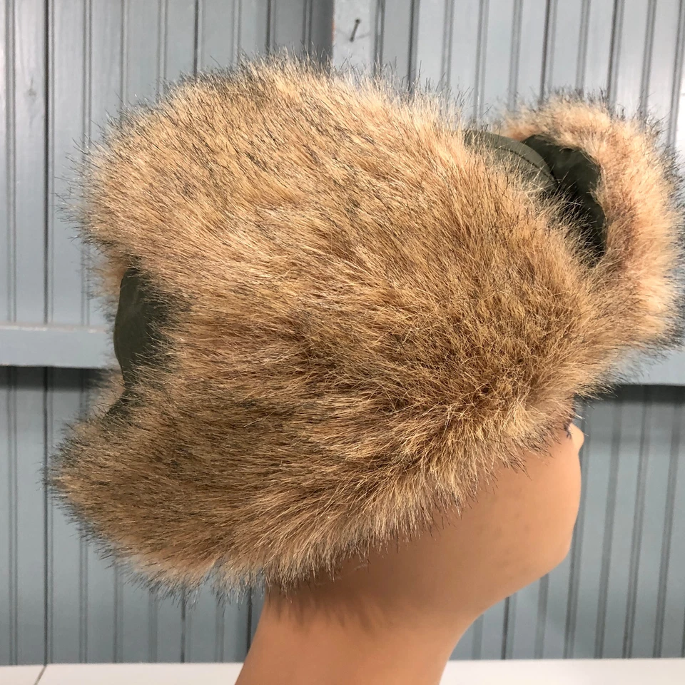 Old Navy 绿色尼龙人造毛皮捕手冬季帽子尺寸小号/中号 62 厘米 — 第 4/4 张图片