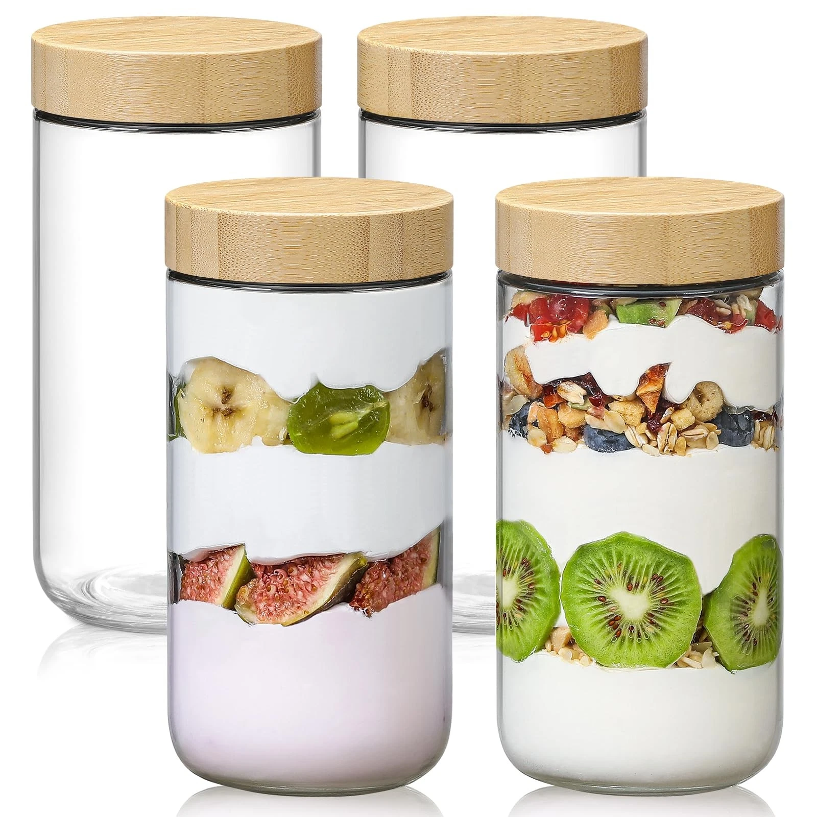 NETANY 4pack 24oz Glass jars with Airtight Lids, Overnight Oats Containers wi...