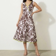 Robbie Bee Women's Calf Length White And Brown Floral Sleeveless Dress Size 14W