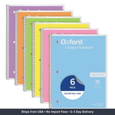 Oxford Spiral Notebook, 1 Subject, College Ruled Paper, 8 x 10-1/2 Inch, Pastel