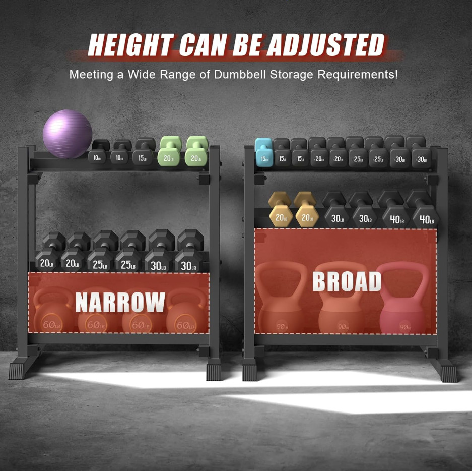 Heavy-Duty 3-Tier Adjustable Dumbbell Rack for Home Gym Storage - Fast shipping