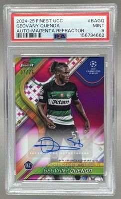 Geovany Quenda 2024 Topps Finest UEFA Magenta Refractor RC Auto 7/75 PSA 9