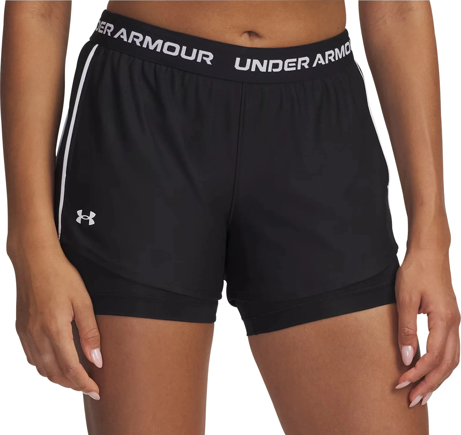 Under Armour Play Up Womens Training Shorts Black 2 In 1 Compression Gym Workout