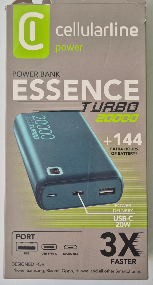 CellularLine Power Bank ESSENCE 20000 mAh Turbo Power USB-C 20W in confezione originale - Immagine 2 di 4
