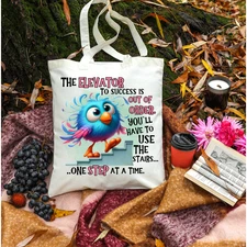 Canvas Tote, Elevator to Success is/Colored Handles/Personalize/12x14"/(Tote34)