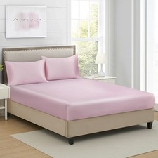 Queen Silk Satin Fitted Sheet, Soft Deep Pocket Single Bottom Bed Sheets Sold...