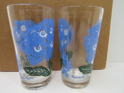 2-Vtg 1950's Glasses 5'' Boscul Peanut Butter Primrose Flowers GUC