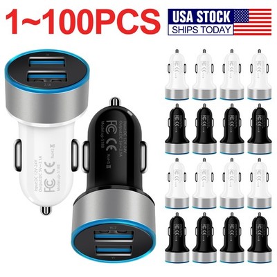 1-100x USB-C Car Charger Dual Port 18W Led Car Plug Wholesale Bulk Lot UNICORN