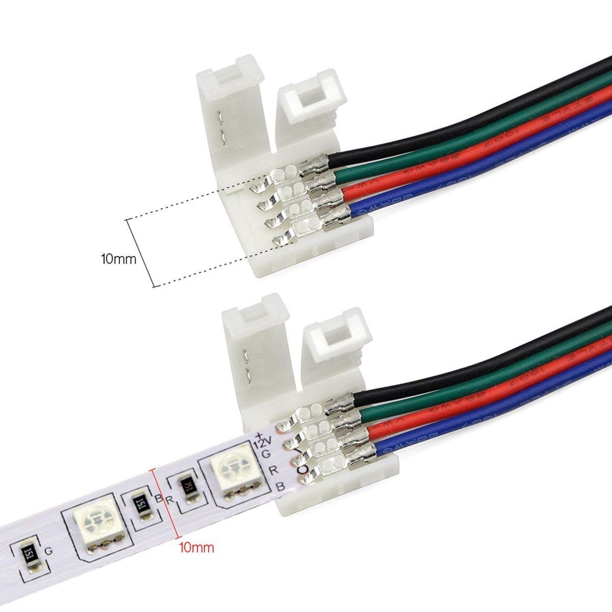 LED Strip Connector Kit for 5050 RGB 4 Pin 10mm,with RGB Splitter Cable, LED ...