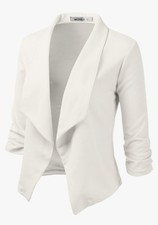 DOUBLJU Ruched 3/4 Sleeve Open Front Women'sBusiness Casual Draped Blazer XLPlus