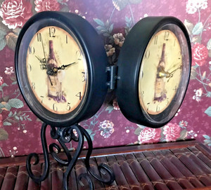 Two-Dial Clock Featuring Bandana Wine Bottle On Face - Unusual