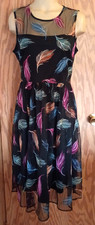 Calvin Klein Feather Embroidered Illusion Sheath Dress Size 10 Mesh lined