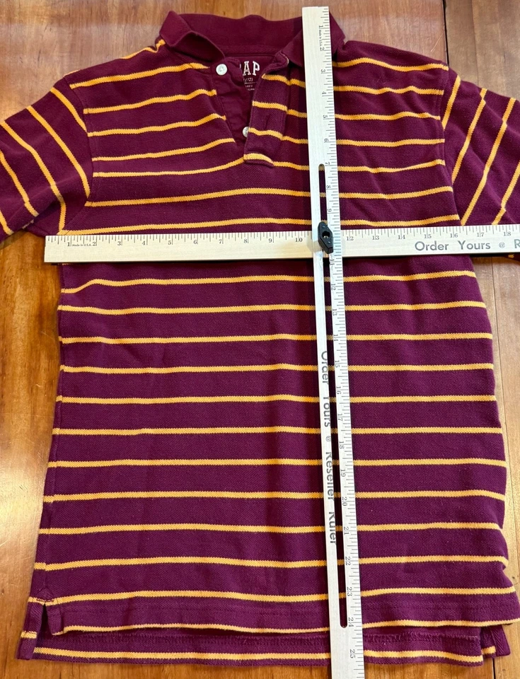 Поло Gap Kids для мальчиков бордовое/желтое в полоску с длинными рукавами размер XL 12 - Изображение 2 из 4