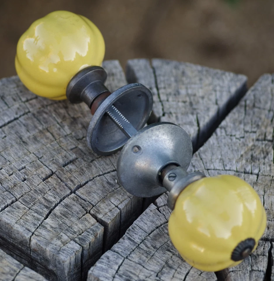 ВИНТАЖНЫЕ керамические дверные ручки желтые ретро стиль ар-деко для проектов реставрации - Изображение 4 из 4