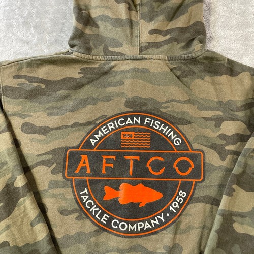 AFTCO Camo Hoodie Mens Small Fishing Outdoor Pullover Drawstring Military Uility
