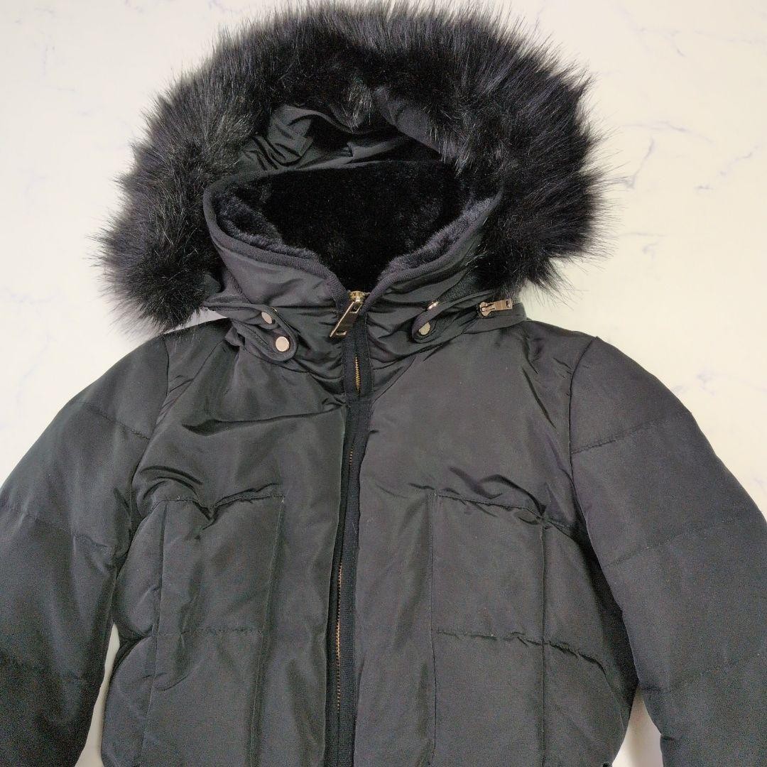ZARA BASIC Belted Down Jacket Coat Size M Black F… - image 3