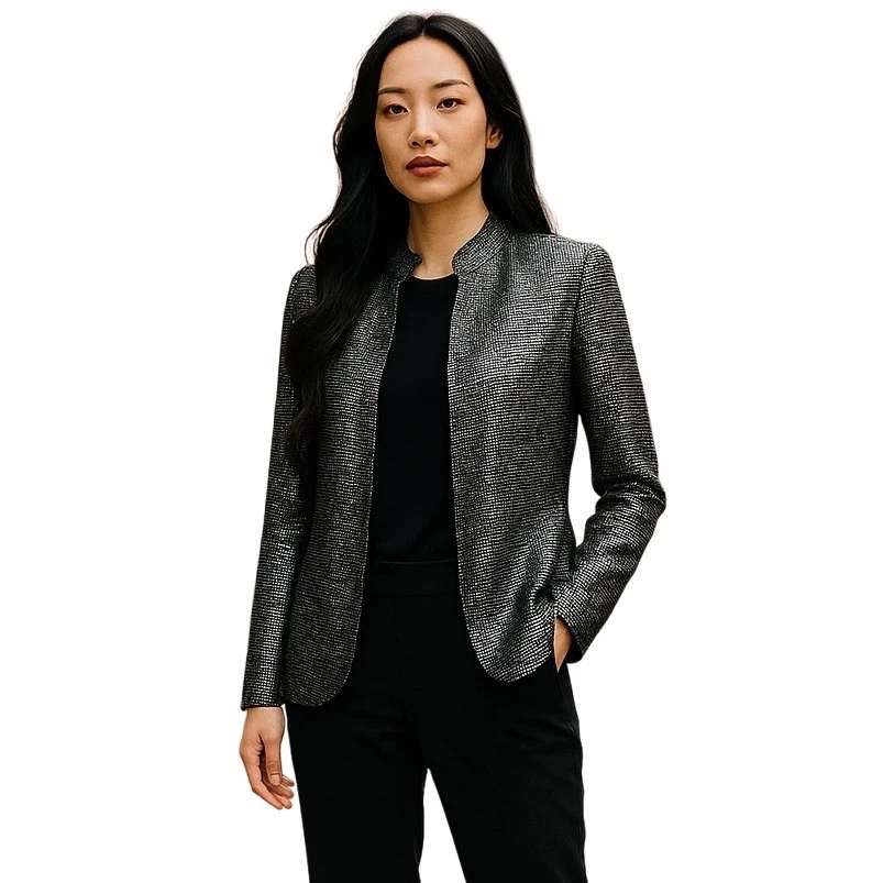 Blazer De Colección Metálico Malla Transparente Mujer S/M Negro Brillo Fiesta Club Rave Año Nuevo Elegante Foto 3 de 4