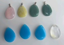 8 Semi Precious Teardrop Pendants, Quartz, Rose Quartz, Aventurine And More
