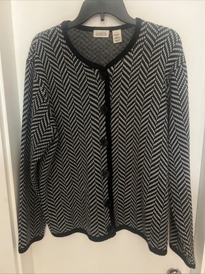 Women s Classic Elements Black Gray Cardigan Sweater Size XL 100% Acrylic
