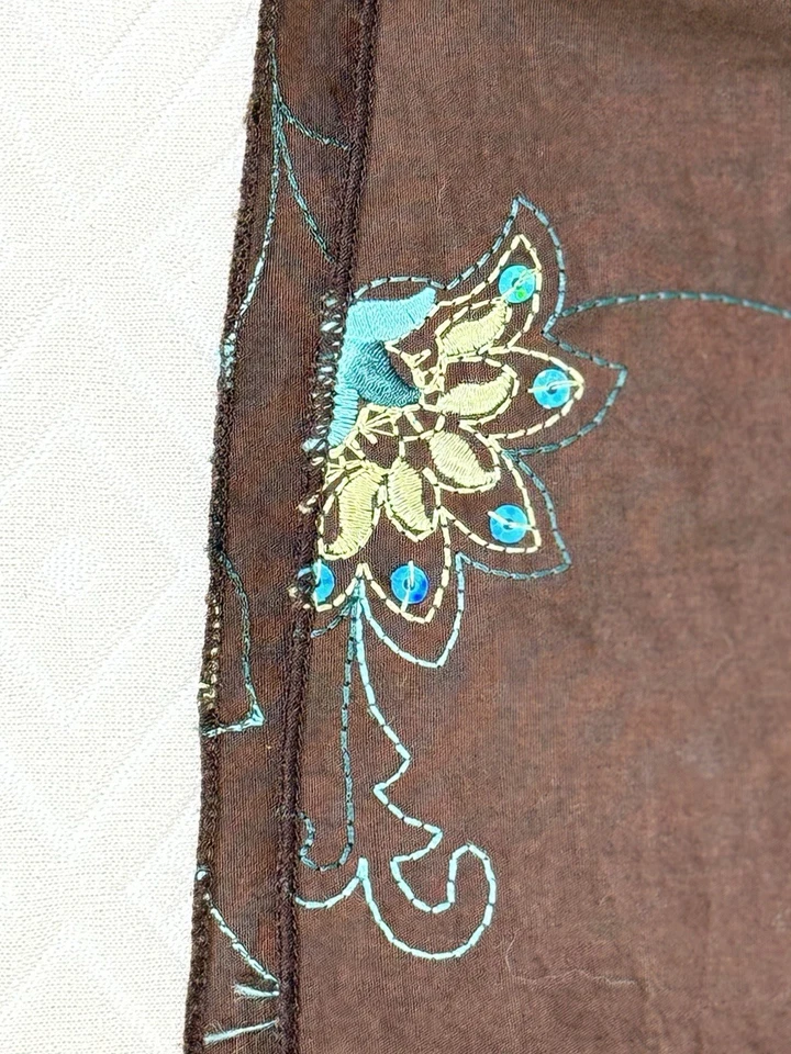 JKLA California Y2K Womans Sz 1X Brown Floral Embroidered Midi A-Line Skirt Boho - Image 4 of 4