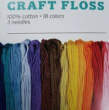 CRAFT FLOSS 18 COLOR SKEIN SET 100% Cotton HAND SEWING THREAD PACK w 3 needles