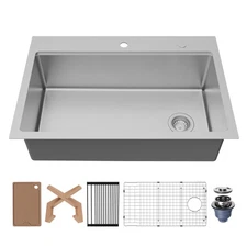 Karran USA WSTMSB3333-PK1 Fusion 33" Drop In Single Basin - Satin Brushed