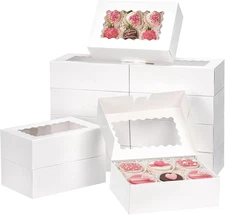 Moretoes 28Pcs Cookie Boxes with Window, 9X6X3 Inch White Bakery Boxes Dessert C