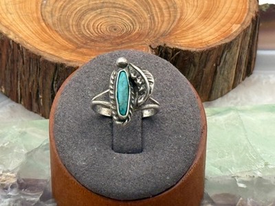 Old Pawn Navajo Sterling Silver Turquoise Blossom Ring sz 5.25--KBB147.25