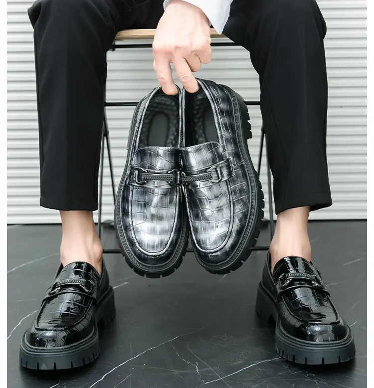 British Style Chunky Heel Oxford Casual Leather Shoes Mens Loafers