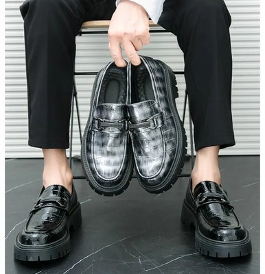 British Style Chunky Heel Oxford Casual Leather Shoes Mens Loafers