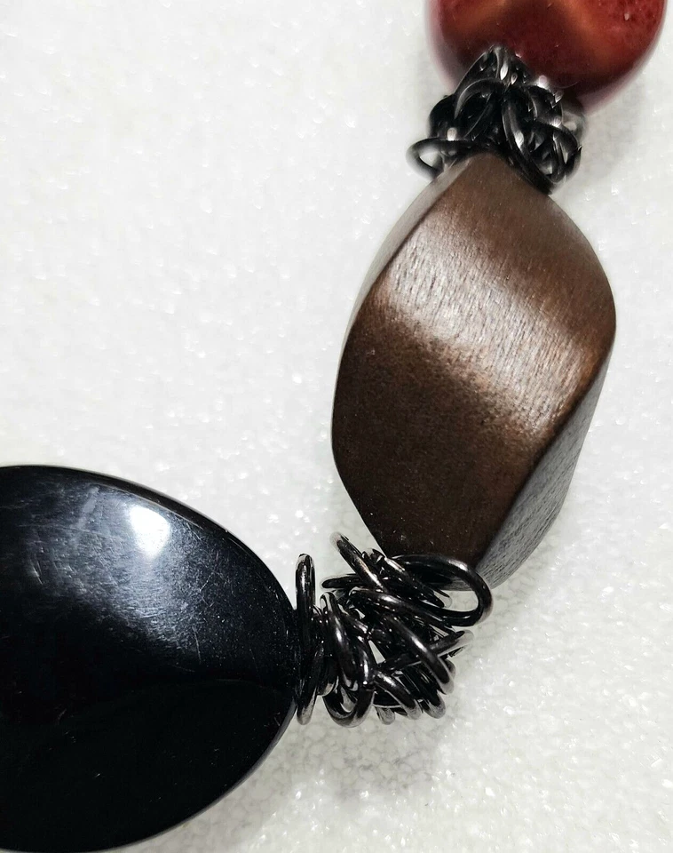 Collar Declaración Grueso Mezcla Negro Verde Cerámica Madera Plástico Foto 3 de 4