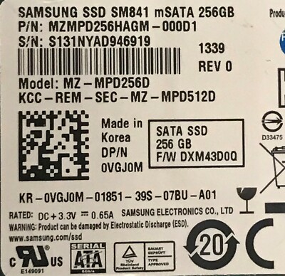 DELL LATITUDE E7240 OEM 256GB SSD mSATA DRIVE, MZ-MPD256D, VGJ0M