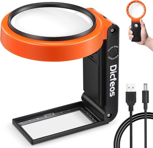 30X 40X Magnifying Glass with Light and Stand Folding Design 18 LED Illuminated