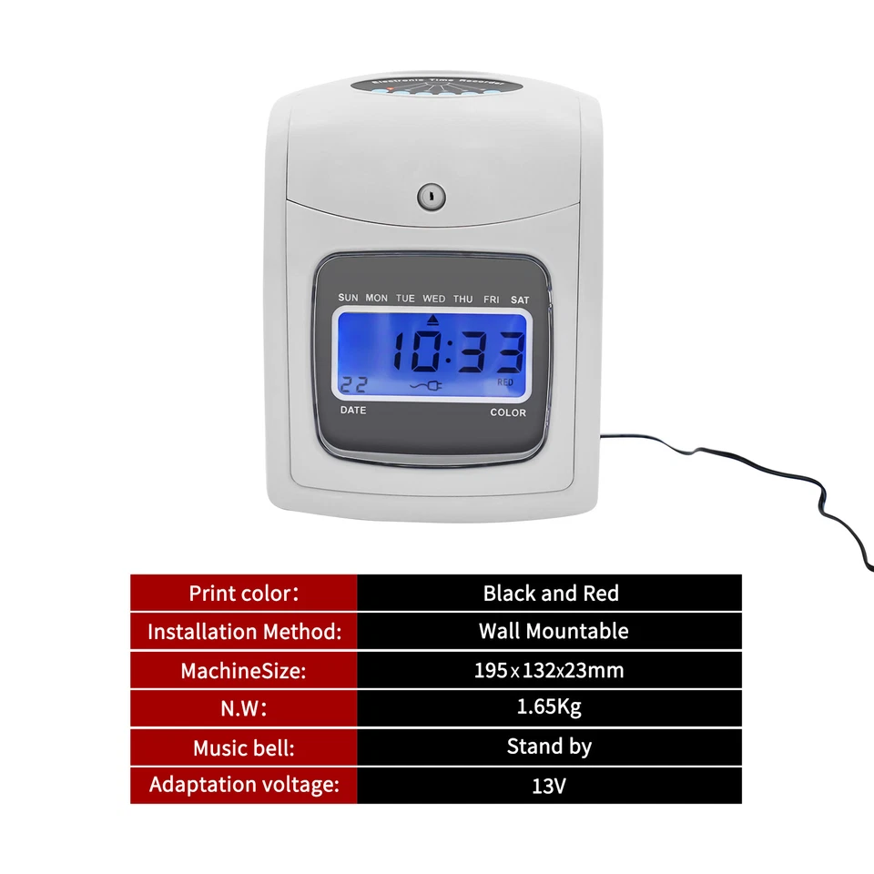 Reloj de tiempo Tarjeta perforadora Máquina de asistencia de empleados Pantalla LCD Máquina de check-in Foto 4 de 4
