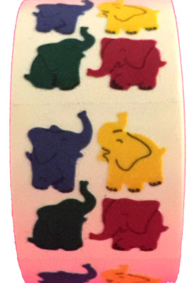 400 Elephant Stickers in roll of 100 modules (2 ''x 2''), each sticker 1'', RFZ1414